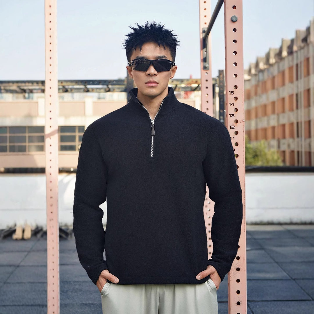 Men's fleece pullover with modern stand-up collar and attractive zipper details Lisslune