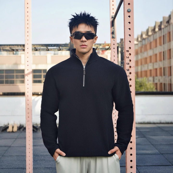Men's fleece pullover with modern stand-up collar and attractive zipper details Lisslune
