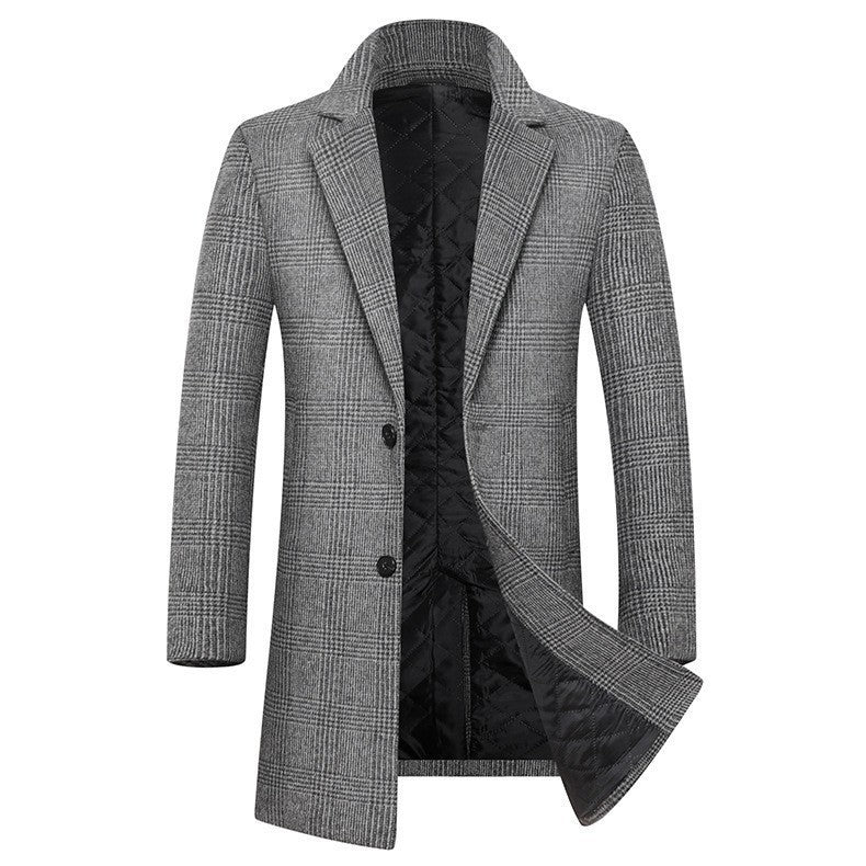 Men's Long Cut Wool Coat with Check Pattern Lisslune