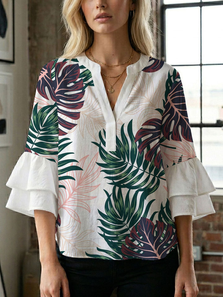 Women's blouse shirt with voluminous sleeves and creative print design Lisslune