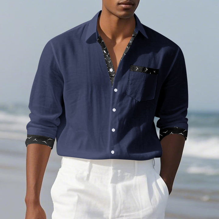 Men's Elegant Long Sleeve Shirt with Contrast Details and Breast Pocket Lisslune