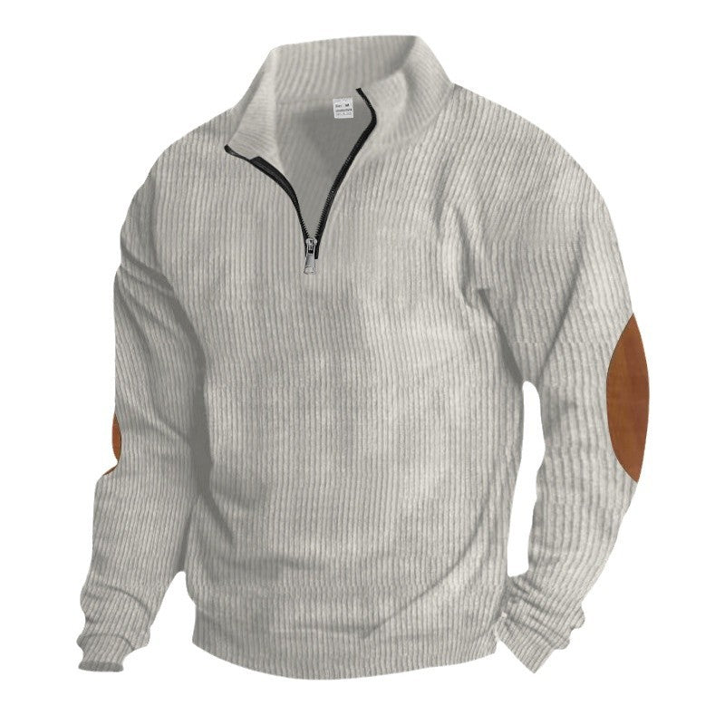 Men's fleece pullover with high-quality knit structure and leather applications Lisslune