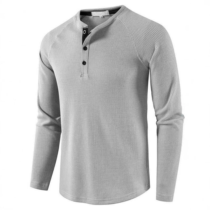 Men's Long Sleeve Cotton Shirt with Button Placket and Textured Design Lisslune