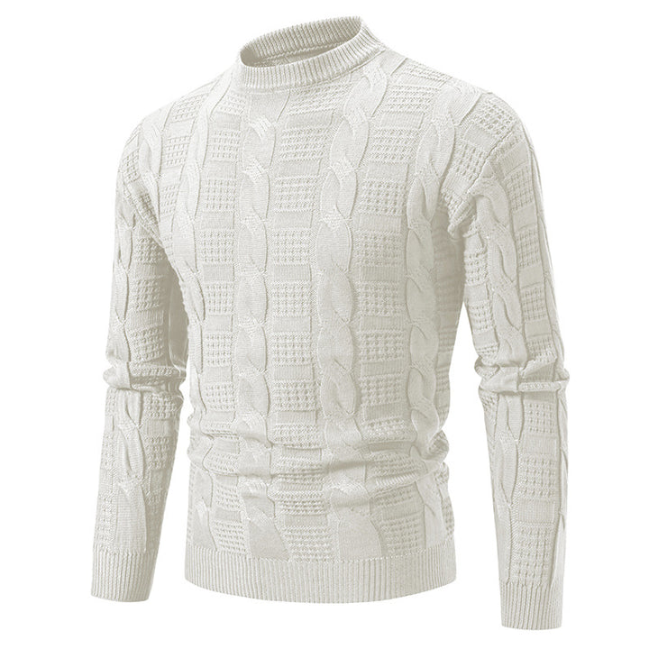 Men's High-Quality Chunky Knit Sweater with Stand-Up Collar and Decorative Pattern Lisslune