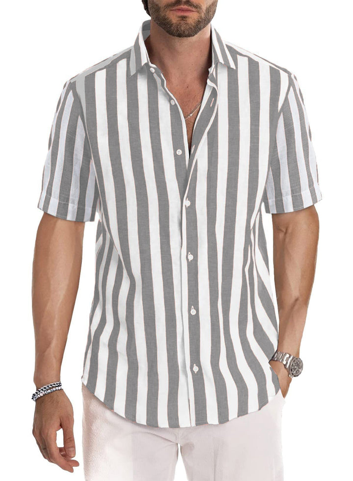 Men's Shirt Made of Lightweight, Breathable Cotton-Linen Blend with Modern Stripe Pattern Lisslune