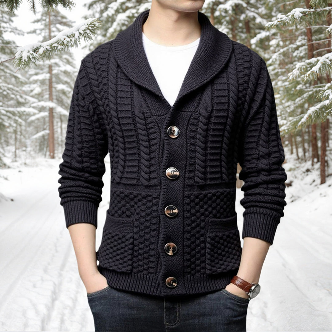 Men's stylish cardigan with deep V-neck and stylish cable design Lisslune