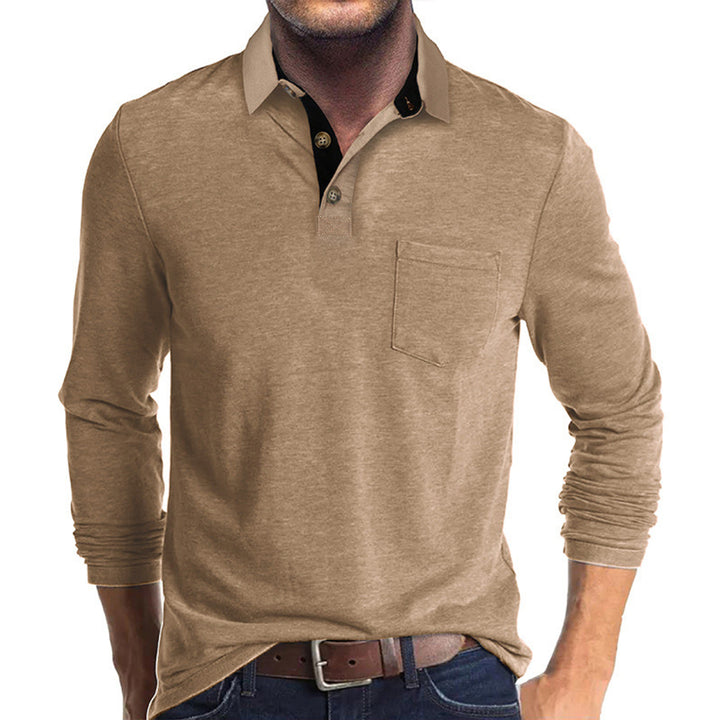 Men's elegant long sleeve polo shirt with modern collar and light stretch Lisslune