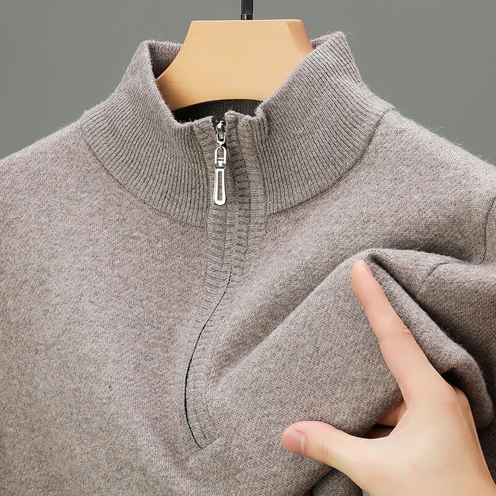 Men's Stand-Up Collar Pullover with Zipper and Ribbed Structure Lisslune