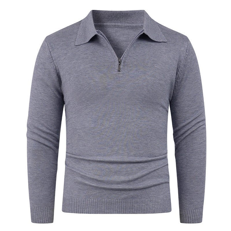 Men's knit sweater with half-open collar and fine ribbed texture Lisslune