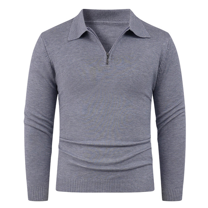 Men's knit sweater with half-open collar and fine ribbed texture Lisslune