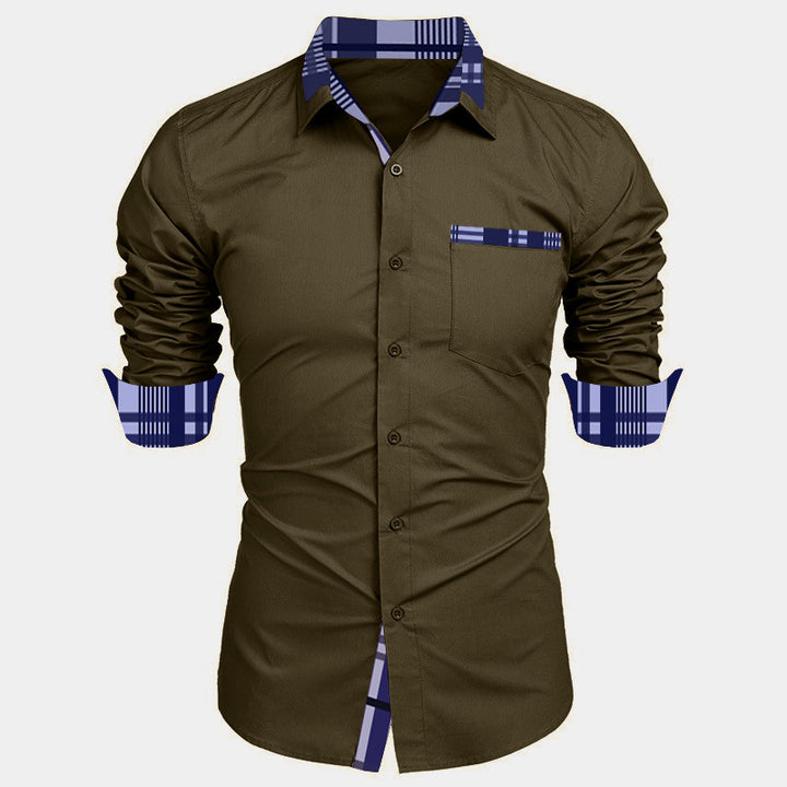 Men's long-sleeve shirt with contrasting collar and chest pocket Lisslune