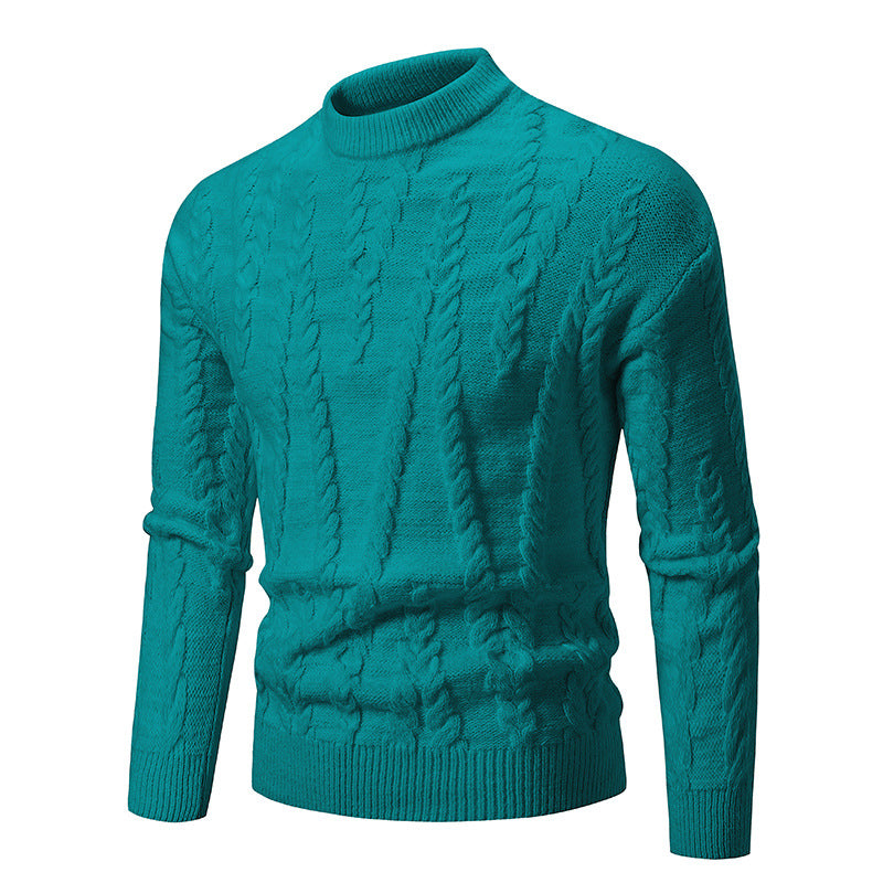 Men's knitted sweater with classic cable design and high collar Lisslune
