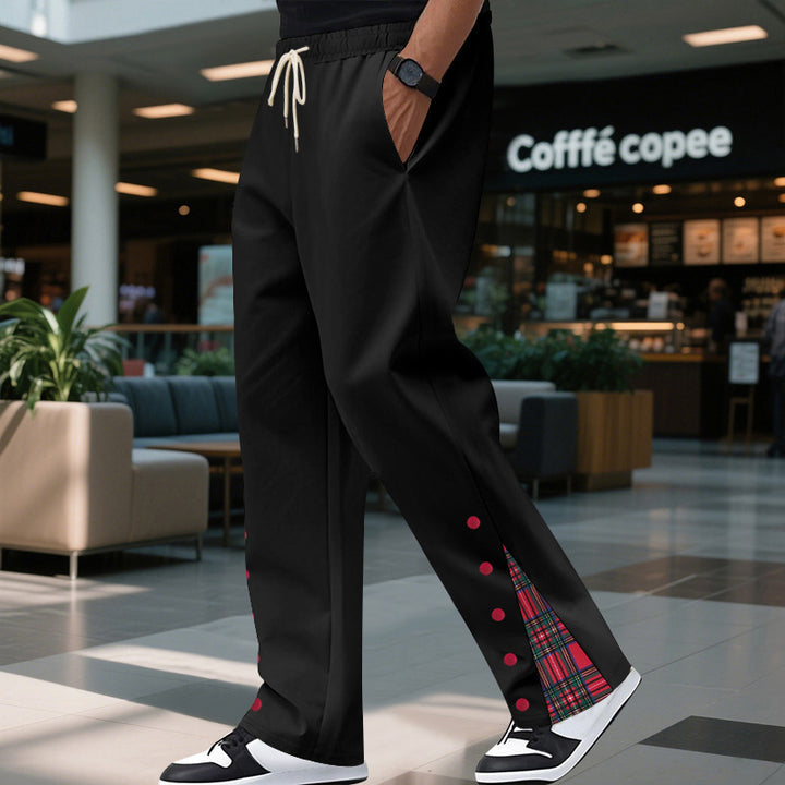 Men's comfortable leisure pants with side snaps and stylish checkered design Lisslune