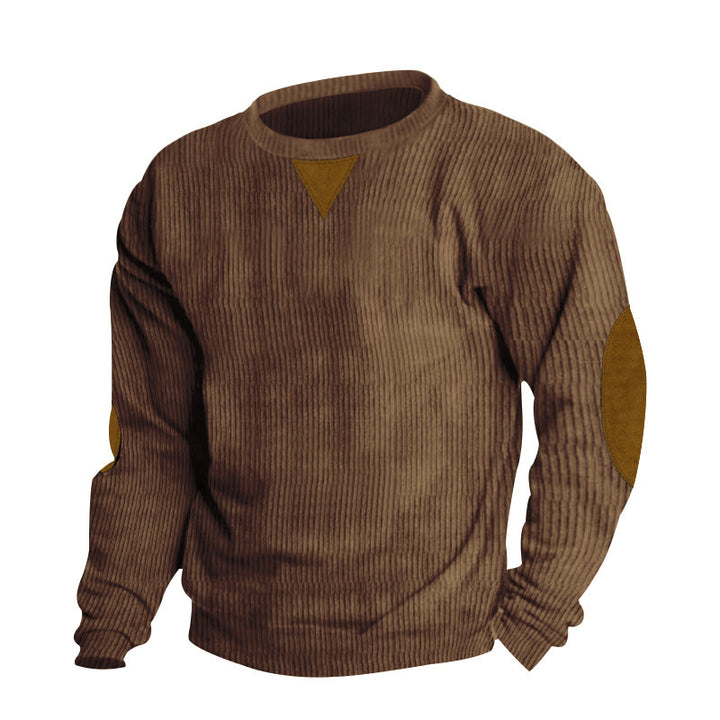 Men's knit pullover with unique textured design and appliquéd elbow patches Lisslune