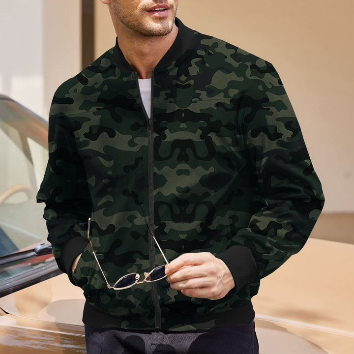 Men's casual camouflage bomber jacket with zipper and pockets Lisslune
