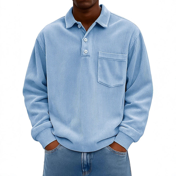 Men's Casual Polo Shirt with Textured Rib Design and Chest Pocket Lisslune