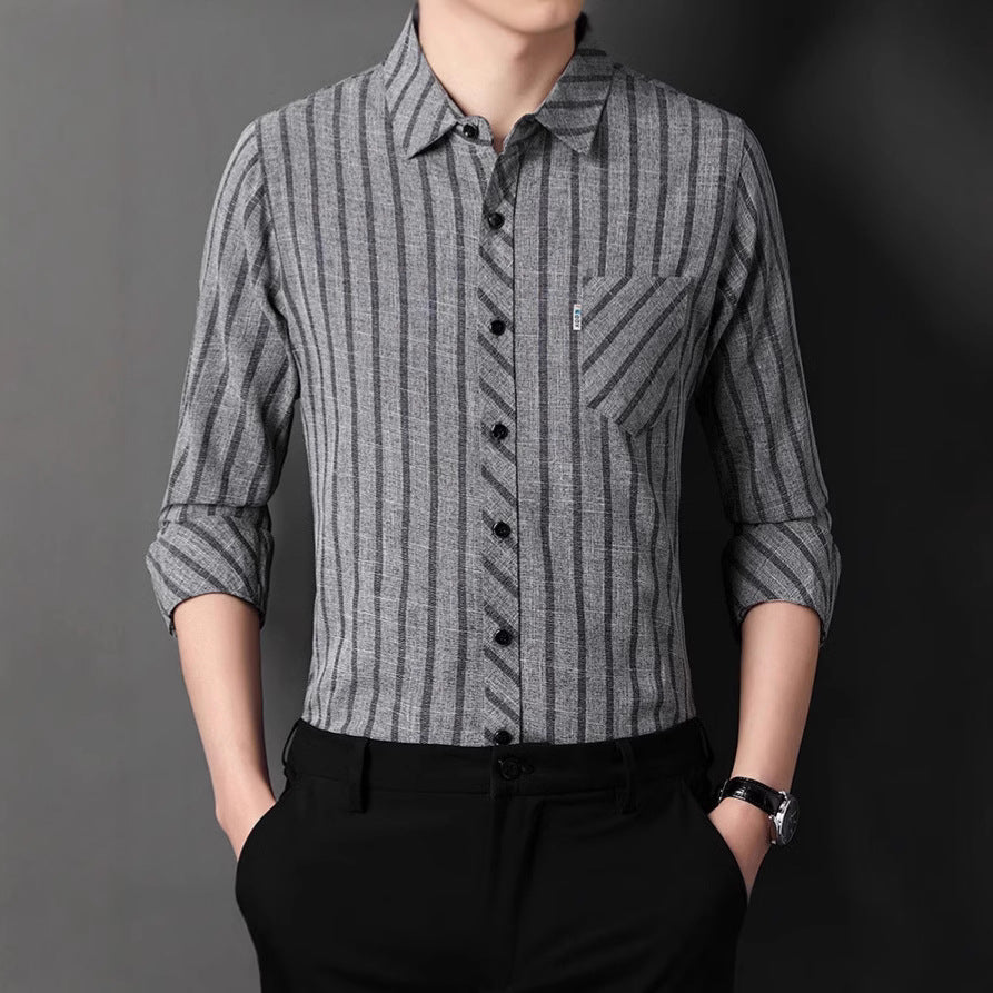 Men's long-sleeve shirt with fine striped pattern and chest pocket Lisslune