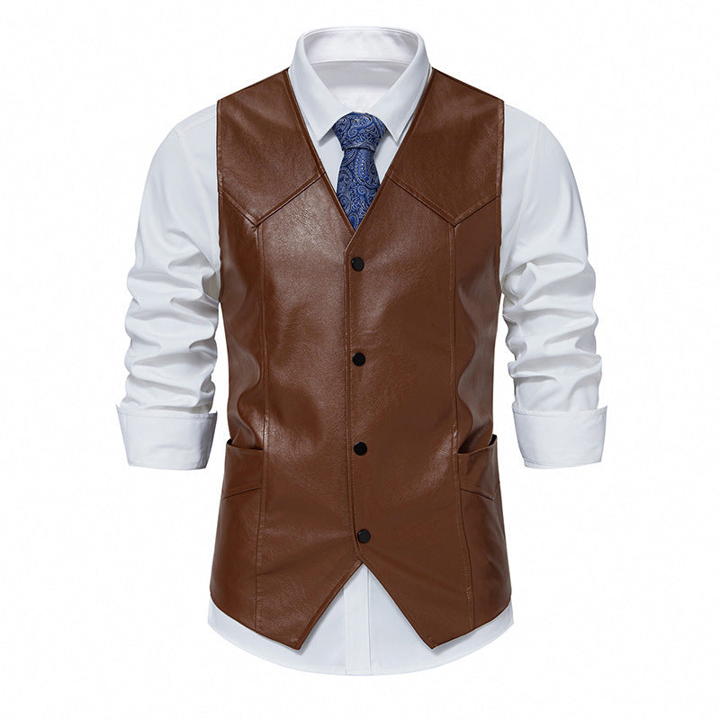 Men's elegant synthetic leather vest with classic pockets Lisslune