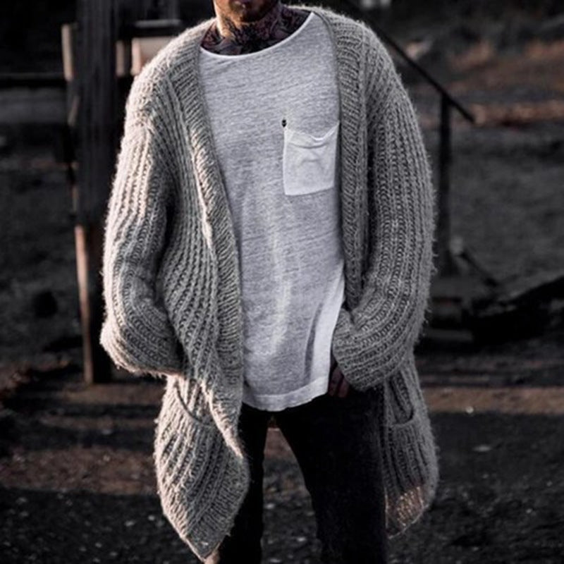 Men's Large Knit Cardigan with Deep Cut and Structured Design Lisslune