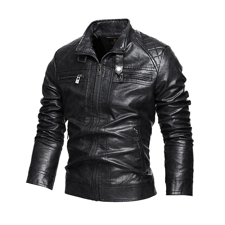 Men's Leather Jacket with Structured Design and Practical Zippered Pockets Lisslune