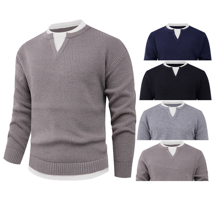 Men's knitted pullover with V-neck and fine structure Lisslune