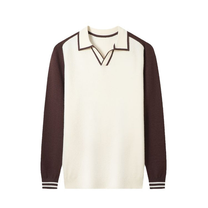 Men's fine-knit pullover with V-neck and fashionable contrast design Lisslune