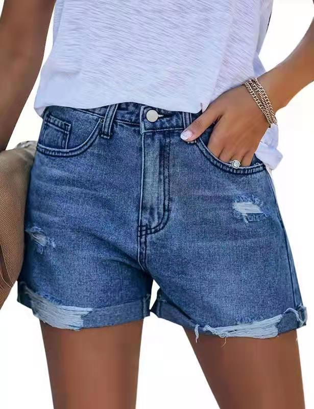 Damen Sommerliche Destroyed Jeansshorts mit umgeschlagenem Saum Lisslune