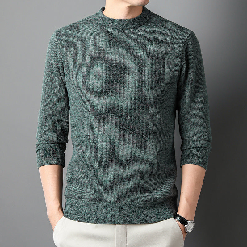 Men's Fine-Knit Pullover with Stand-Up Collar and Rib Structure Lisslune