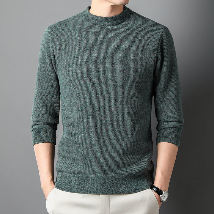 Men's Fine-Knit Pullover with Stand-Up Collar and Rib Structure Lisslune