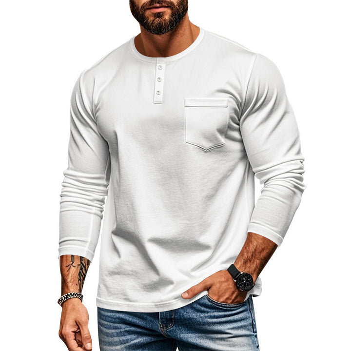 Men's long-sleeve shirt with modern Henley neckline and practical chest pocket Lisslune