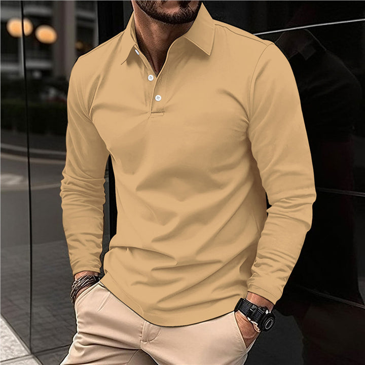 Men's Long Sleeve Polo Shirt with Modern Collar and High Quality Cotton Lisslune