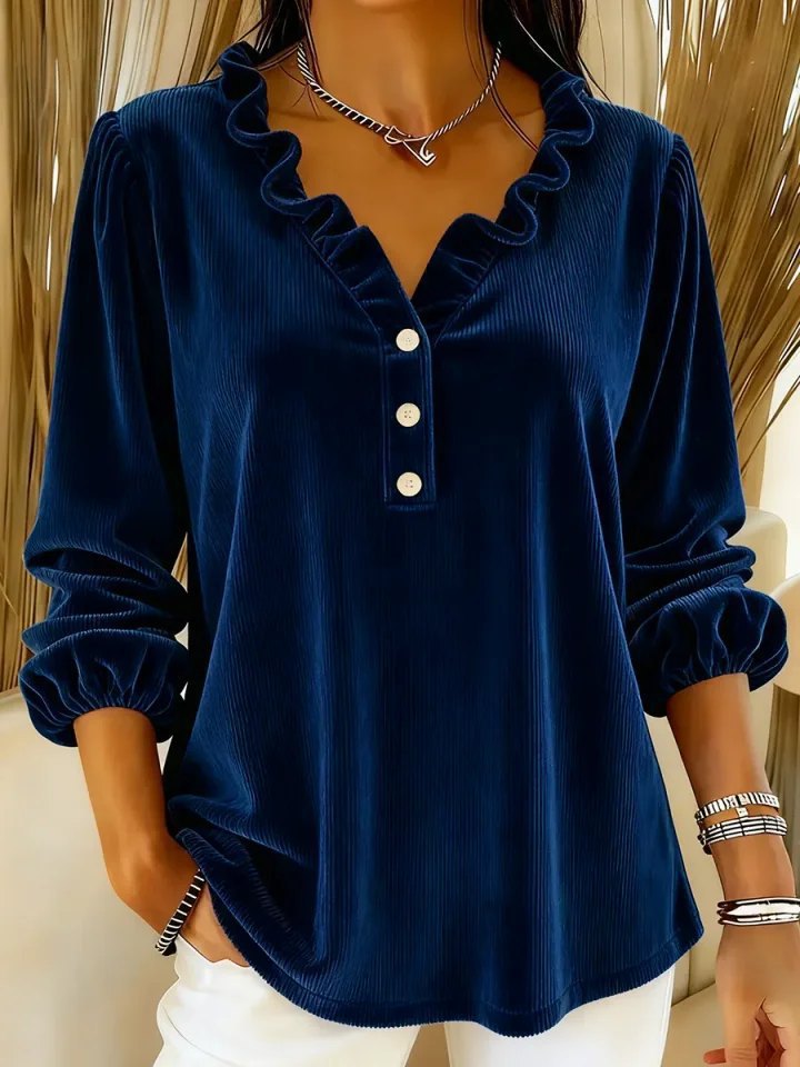 Women's ruffle blouse with button placket and 3/4 sleeves Lisslune