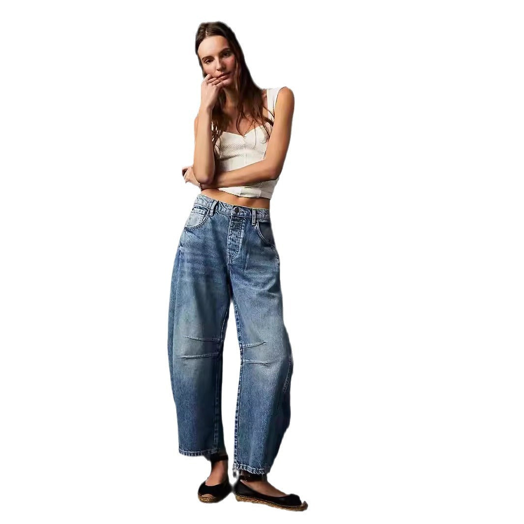 Damen Weite Denim-Hose mit hohem Bund und lässigen Details Lisslune