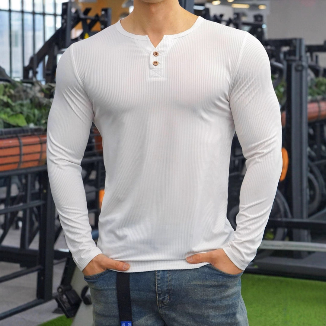Men's long-sleeve shirt with ribbed texture and button placket Lisslune