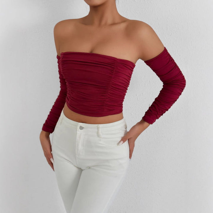 Damen Top mit schulterfreiem Design und raffinierter Raffung Lisslune