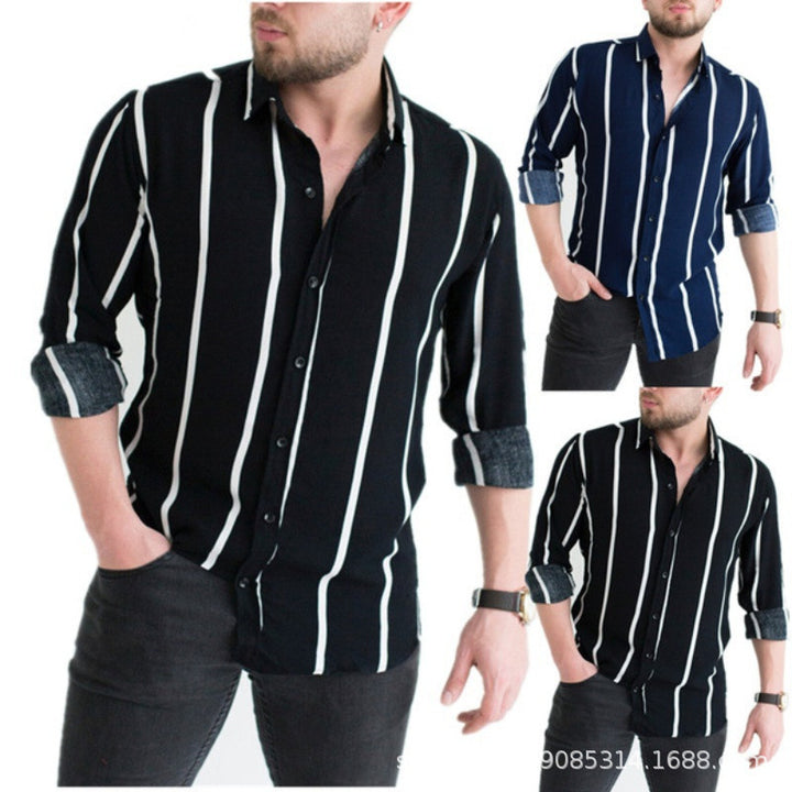 Men's long sleeve shirt with modern stripe pattern and comfortable cuffs Lisslune