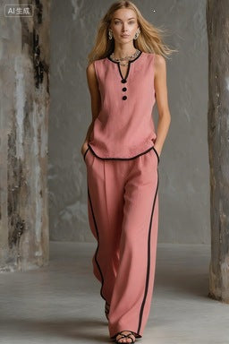 Damen Elegantes Zweiteiler-Set mit schickem Oberteil und weiten Hosen Lisslune