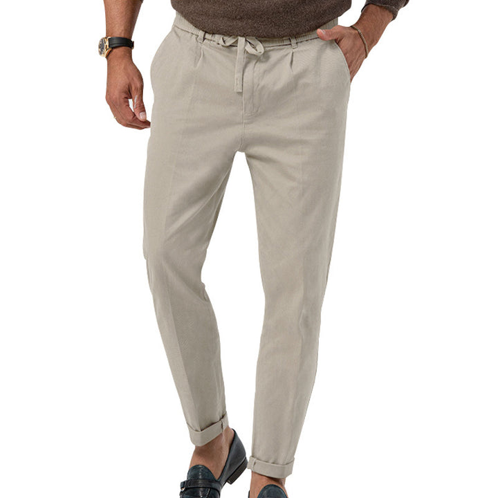 Men's Elegant Linen Pants with Elastic Waistband and Practical Pockets Lisslune