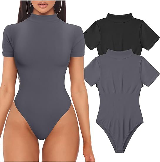 Women Short Sleeve Bodysuit with High Neck Lisslune
