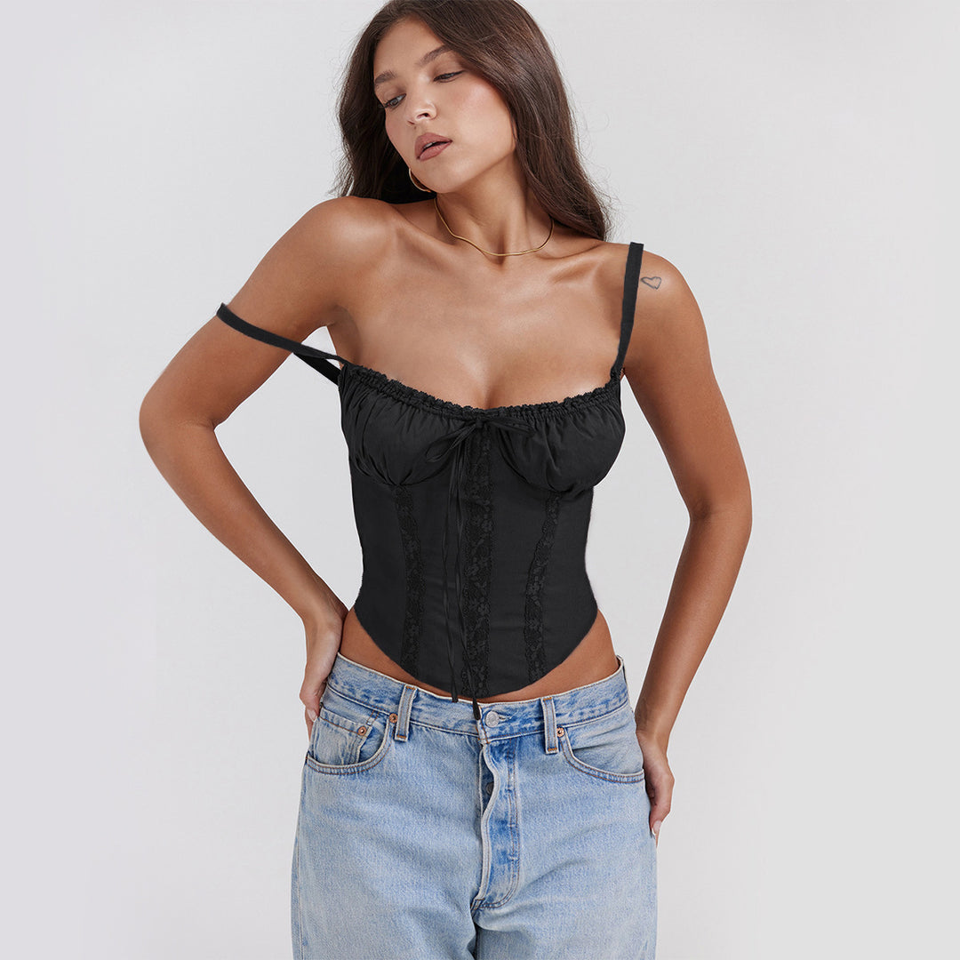 Ladies corset top with ruffle details and adjustable straps Lisslune