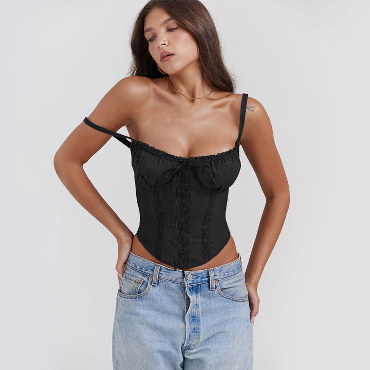 Ladies corset top with ruffle details and adjustable straps Lisslune