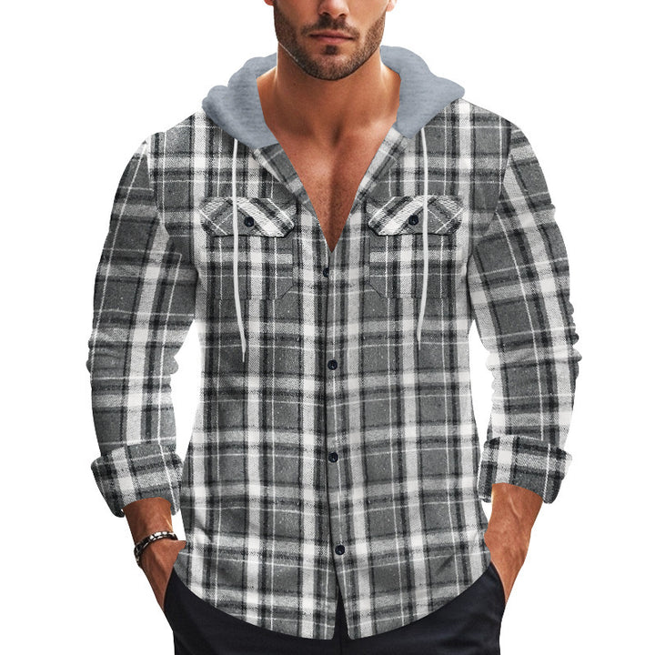 Men's Checked Shirt with Hood and Practical Pockets Lisslune