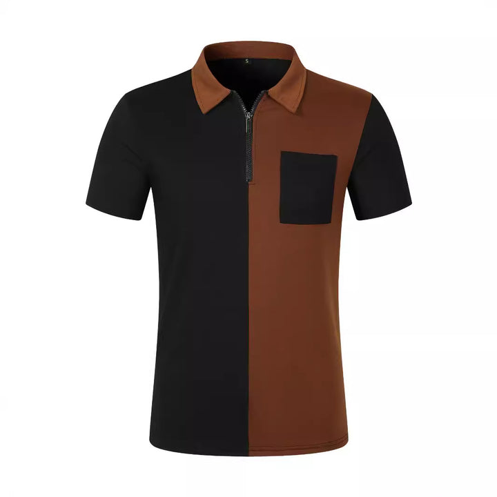 Men's modern short-sleeve shirt with zipper and contrasting color cuts Lisslune