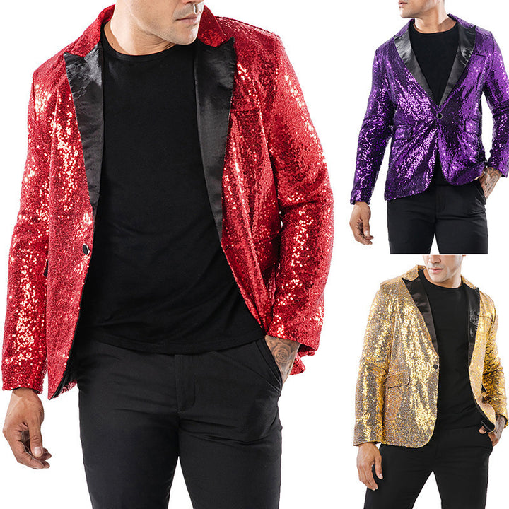 Men's Glamorous Sequin Blazer with Modern Cut and Elegant Accents Lisslune