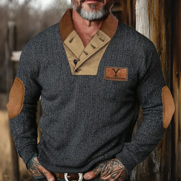 Men's stylish sweater with contrast collar and elbow patches Lisslune