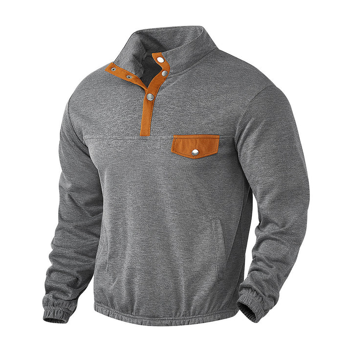 Men's fashionable stand-up collar sweater with textured accents and practical chest pocket Lisslune