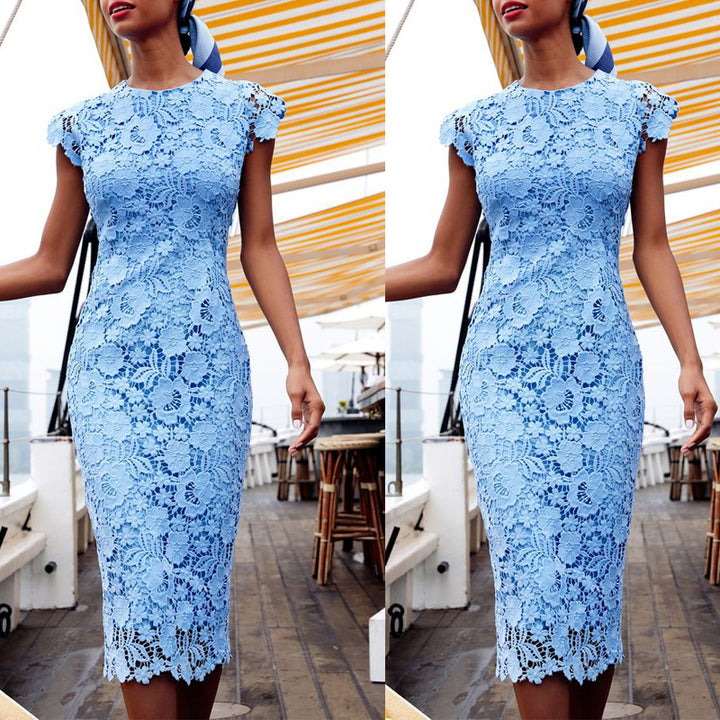 Women's sheath dress with floral lace top and figure-hugging cut Lisslune
