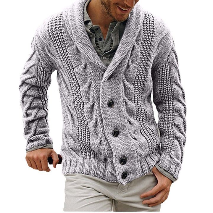 Men's Cardigan with Deep V-Neck and Cable Pattern Lisslune