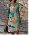 Ladies luxurious V-neck dress with floral design and short sleeve Lisslune