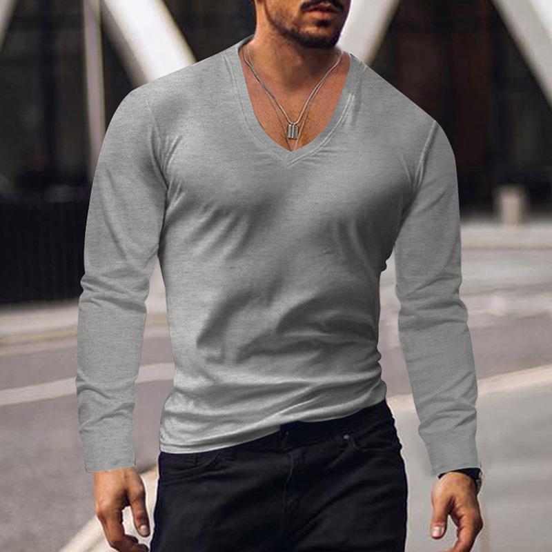 Men's long-sleeved V-neck T-shirt Lisslune
